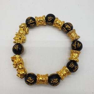 Feng Shui Black and Gold Obsidian Dragon Fashion Charm Bracelet